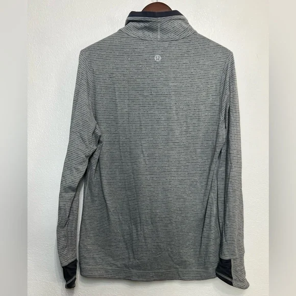 Lululemon Surge Quarter Zip Pullover Long Sleeve Shirt Gray Striped Mens Medium - Picture 2 of 9